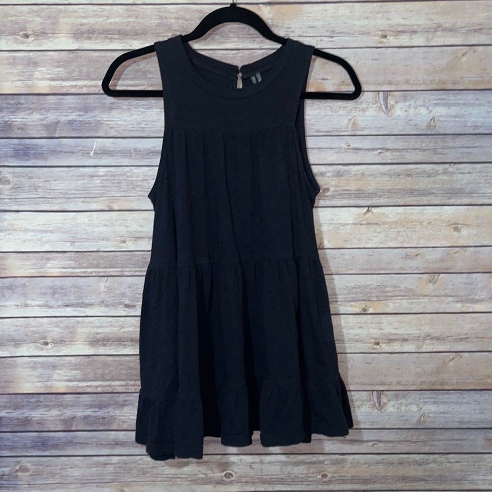 ⭐️ Anthropologie Black Tiered Cotton Dress XS G2